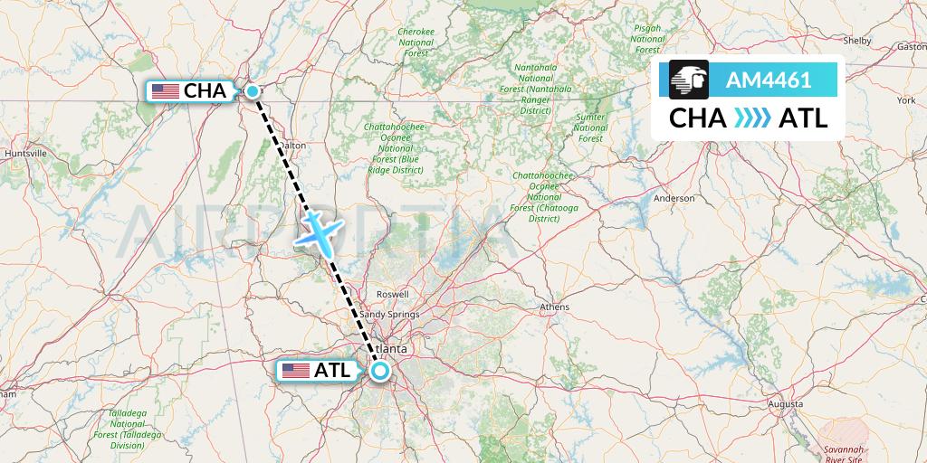 AM4461 Aeromexico Flight Map: Chattanooga to Atlanta