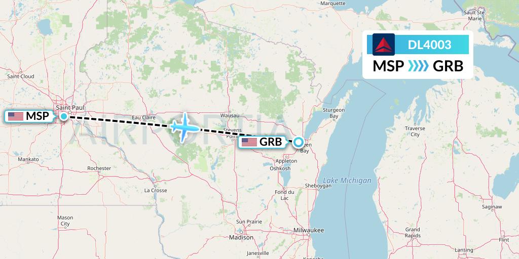 DL4003 Delta Air Lines Flight Map: Minneapolis to Green Bay