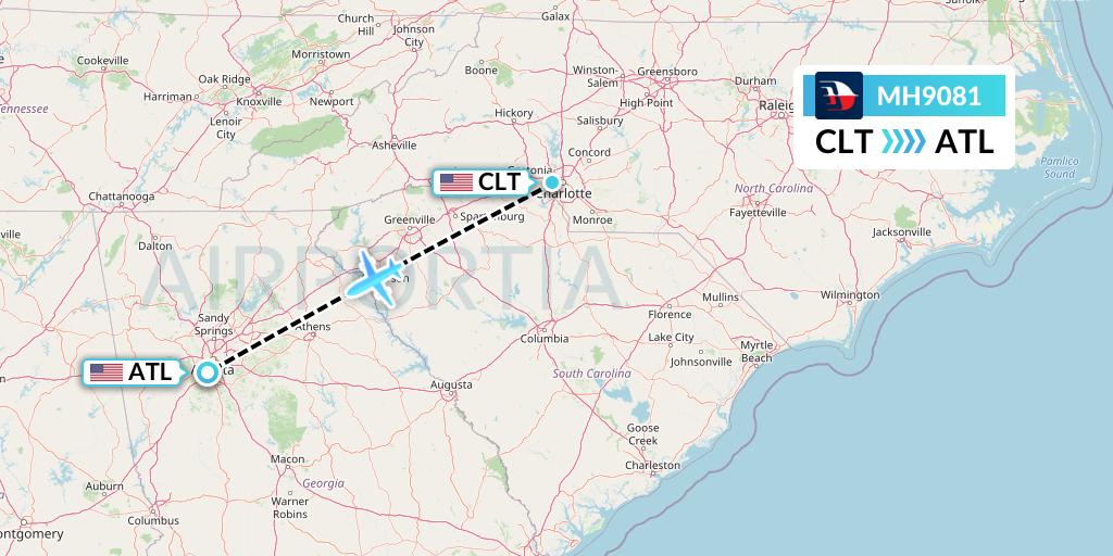 MH9081 Malaysia Airlines Flight Map: Charlotte to Atlanta