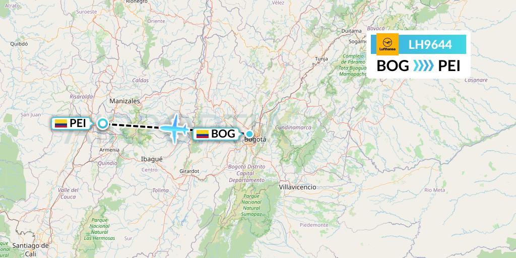 LH9644 Lufthansa Flight Map: Bogota to Pereira
