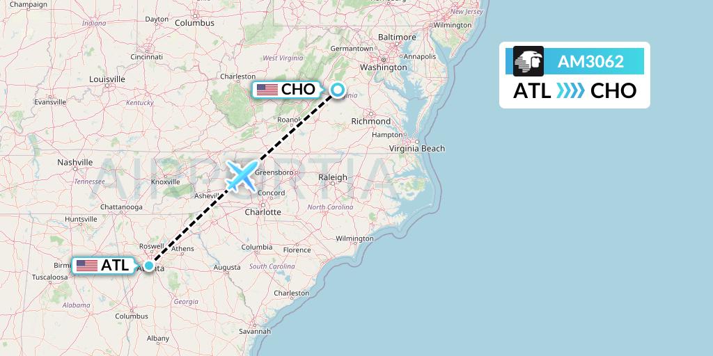 AM3062 Aeromexico Flight Map: Atlanta to Charlottesville