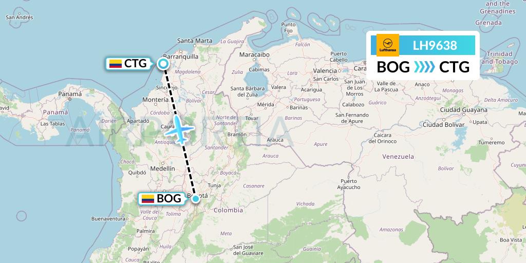 LH9638 Lufthansa Flight Map: Bogota to Cartagena