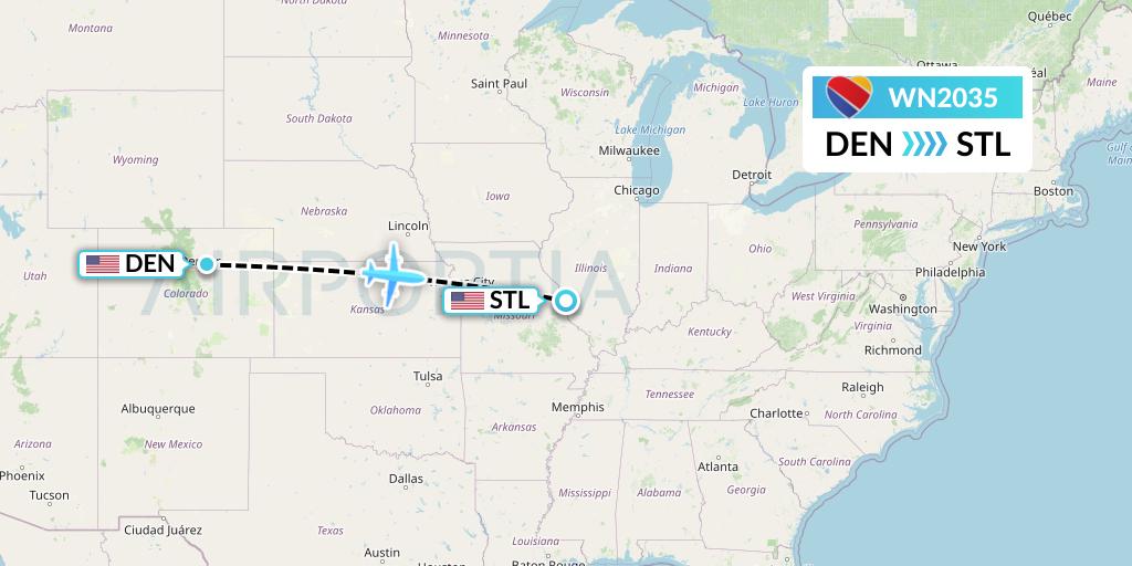 WN2035 Southwest Airlines Flight Map: Denver to St. Louis