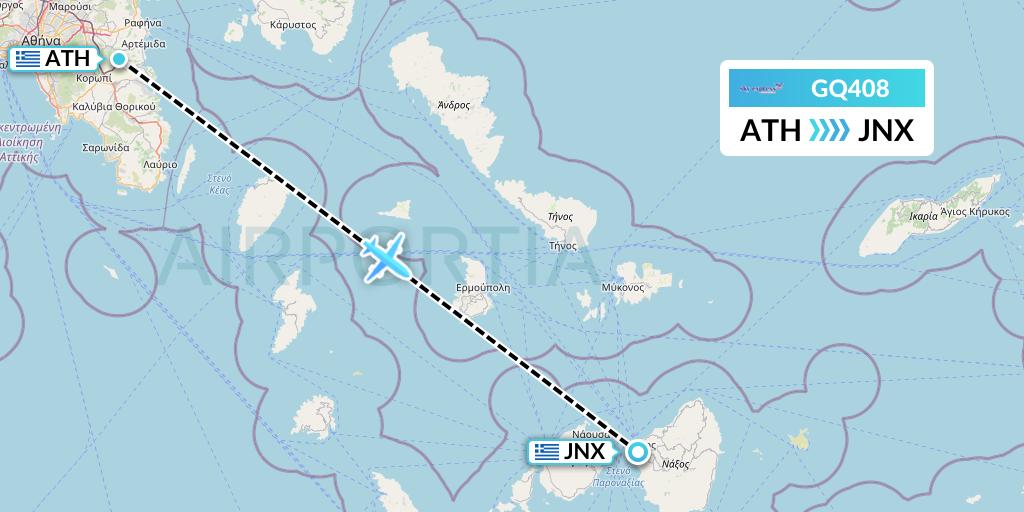 GQ408 Sky Express (Greece) Flight Map: Athens to Naxos