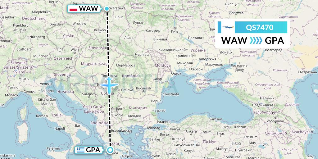 QS7470 Smartwings Flight Map: Warsaw to Patras