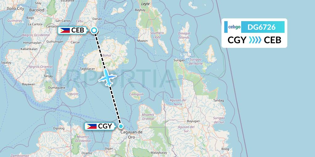 DG6726 Cebgo Flight Map: Cagayan de Oro to Cebu