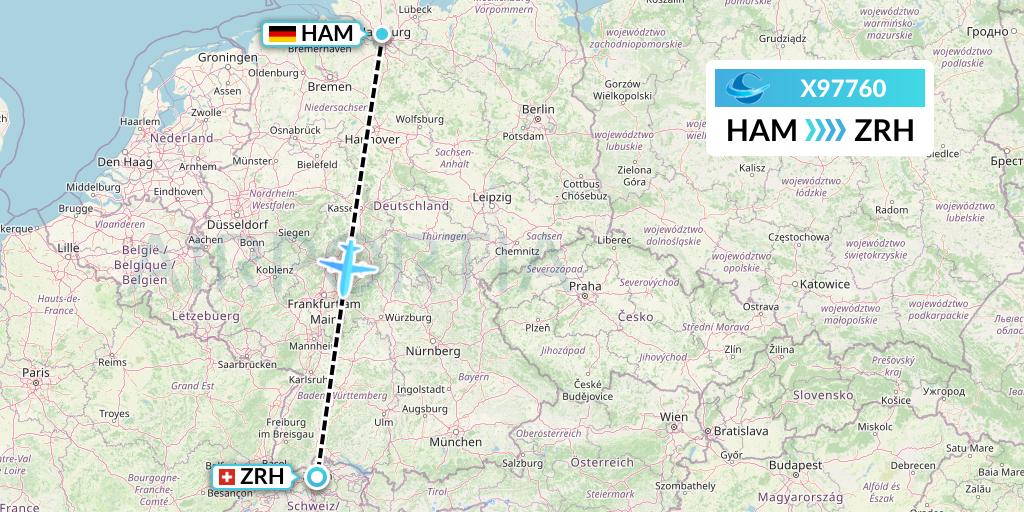 X97760 Avion Express Flight Map: Hamburg to Zurich