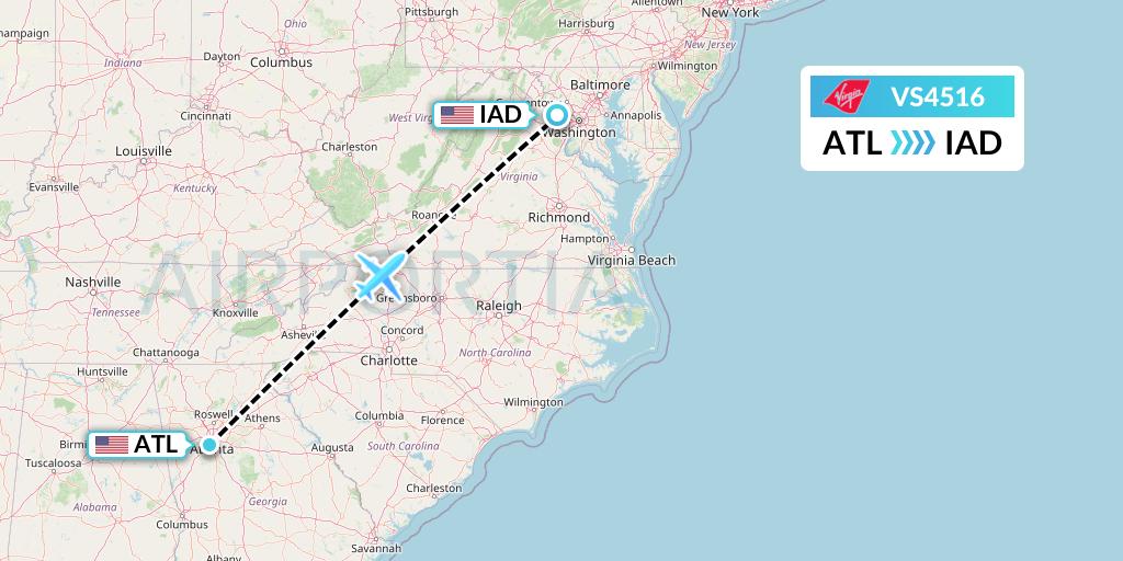 VS4516 Virgin Atlantic Airways Flight Map: Atlanta to Washington