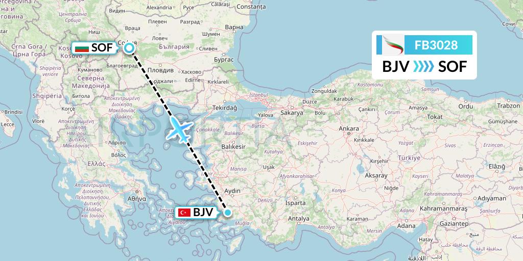 FB3028 Bulgaria Air Flight Map: Bodrum to Sofia