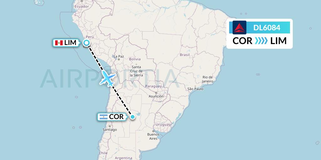 DL6084 Delta Air Lines Flight Map: Cordoba to Lima