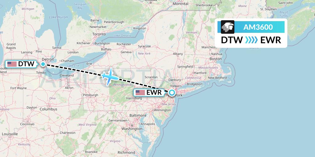AM3600 Aeromexico Flight Map: Detroit to New York