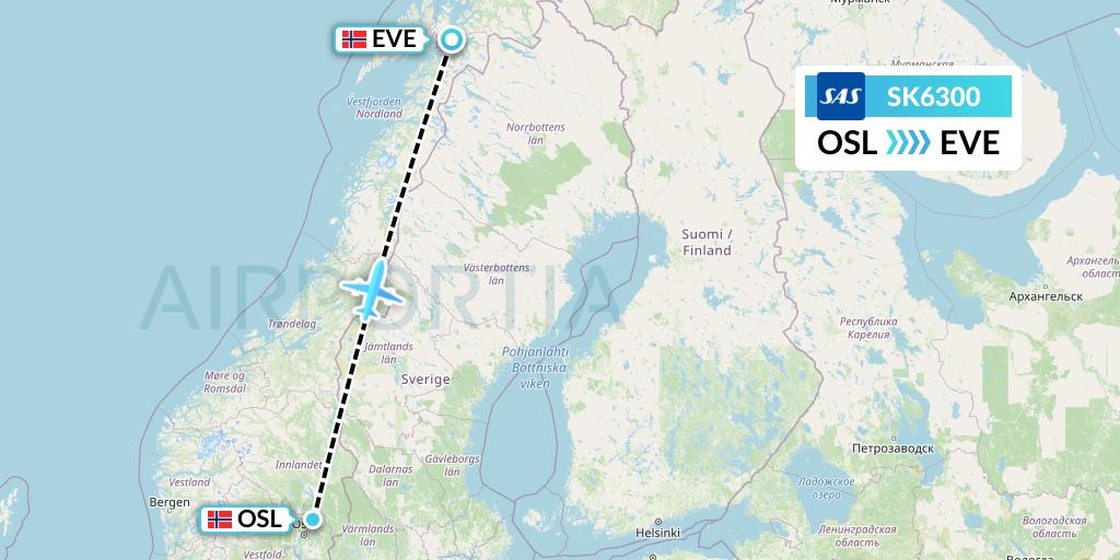 SK6300 SAS Flight Map: Oslo to Harstad