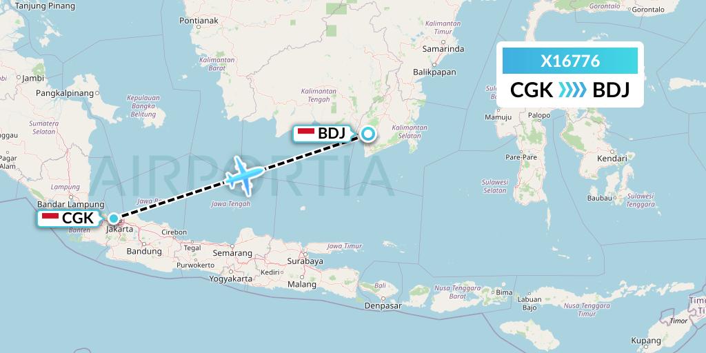 X16776 Nik Airways Flight Map: Jakarta to Banjarmasin