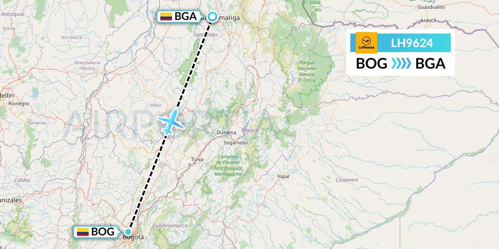 LH9624 Lufthansa Flight Map: Bogota to Bucaramanga