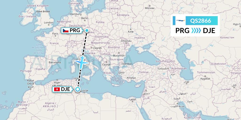 QS2866 Smartwings Flight Map: Prague to Djerba