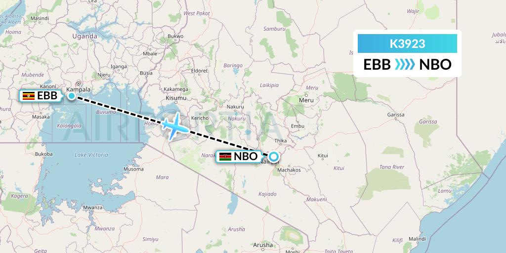 K3923 Taquan Air Flight Map: Entebbe to Nairobi