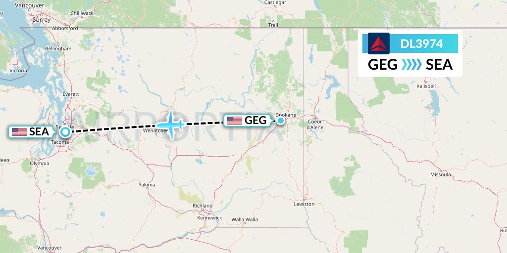 DL3974 Delta Air Lines Flight Map: Spokane to Seattle