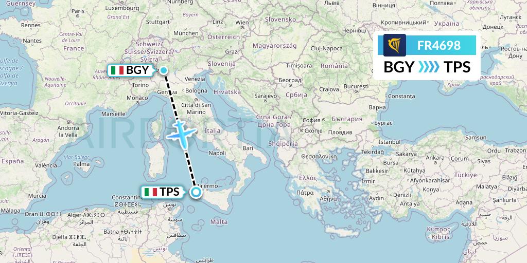 FR4698 Ryanair Flight Map: Milan to Trapani