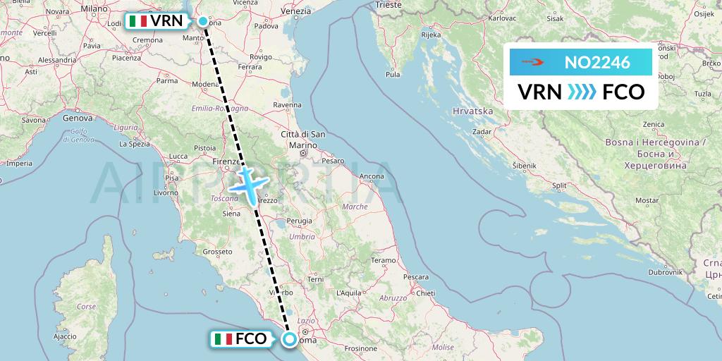 NO2246 Neos Flight Map: Verona to Rome