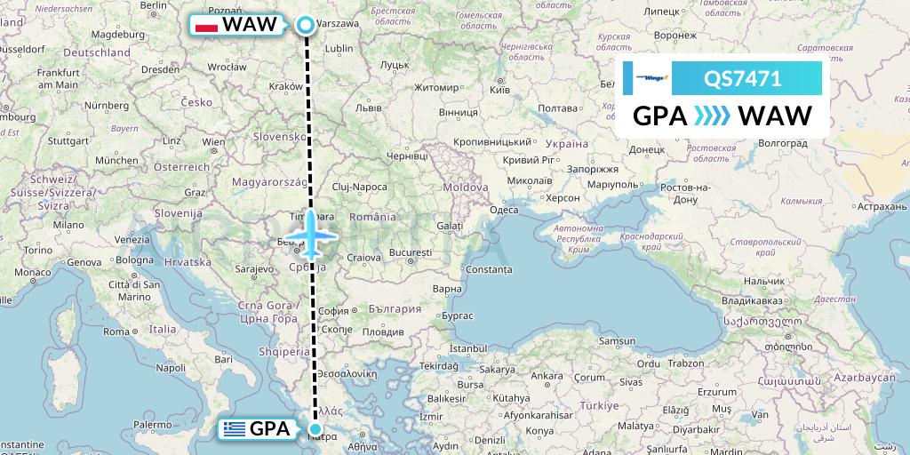 QS7471 Smartwings Flight Map: Patras to Warsaw