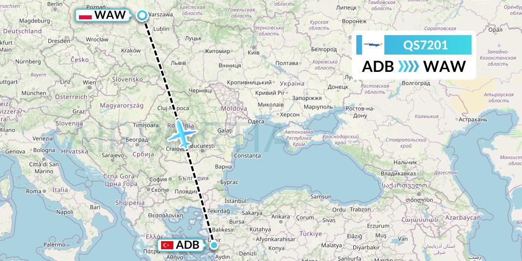 QS7201 Smartwings Flight Map: Izmir to Warsaw