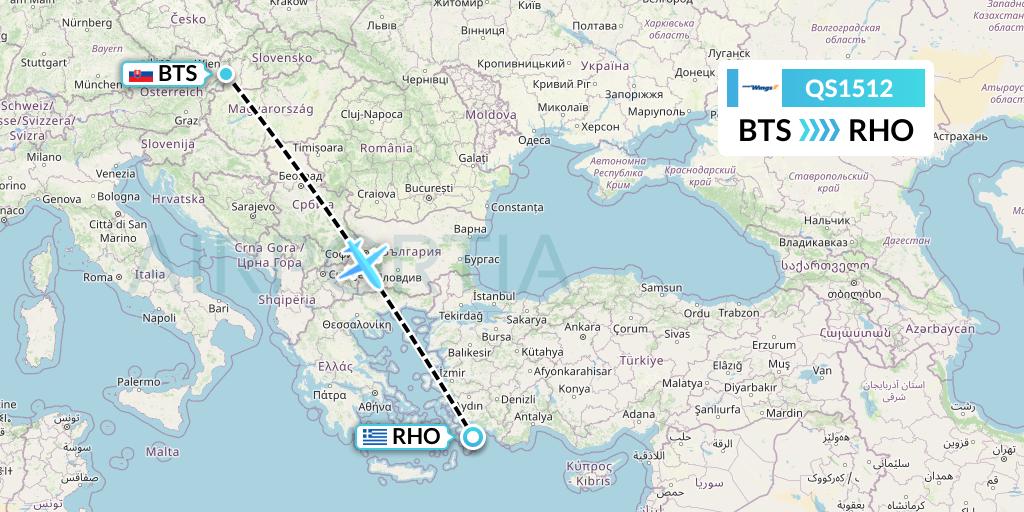 QS1512 Smartwings Flight Map: Bratislava to Rhodes