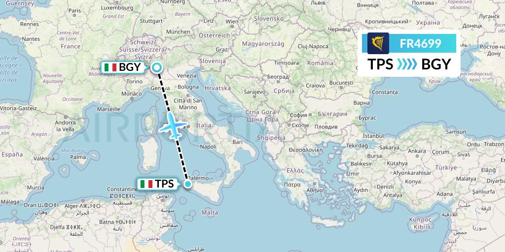 FR4699 Ryanair Flight Map: Trapani to Milan