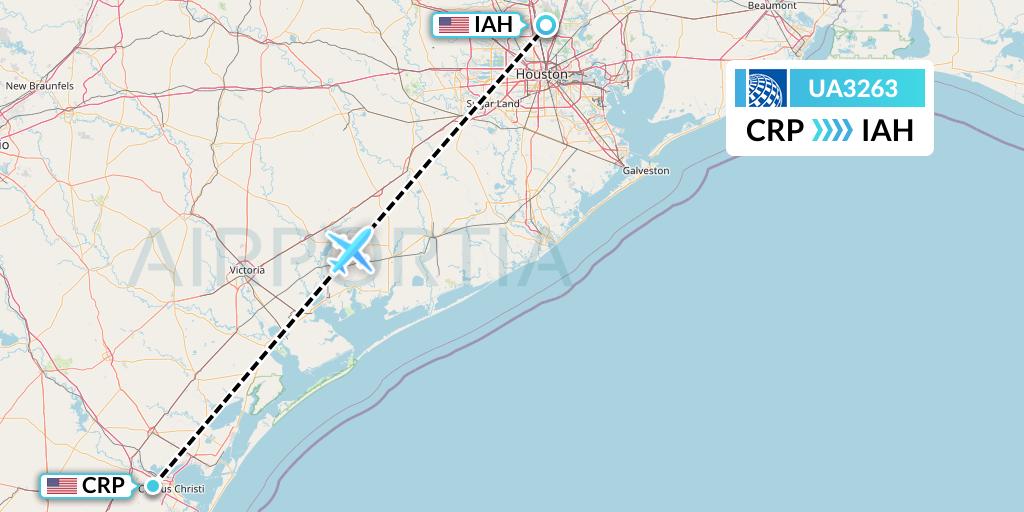 UA3263 United Airlines Flight Map: Corpus Christi to Houston