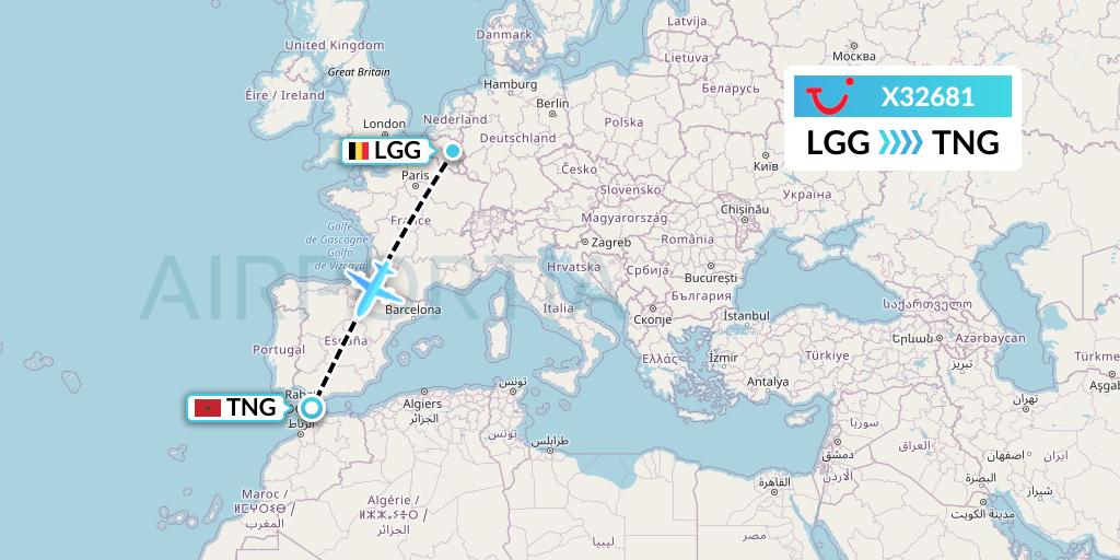 X32681 TUI fly Germany Flight Map: Liege to Tangier