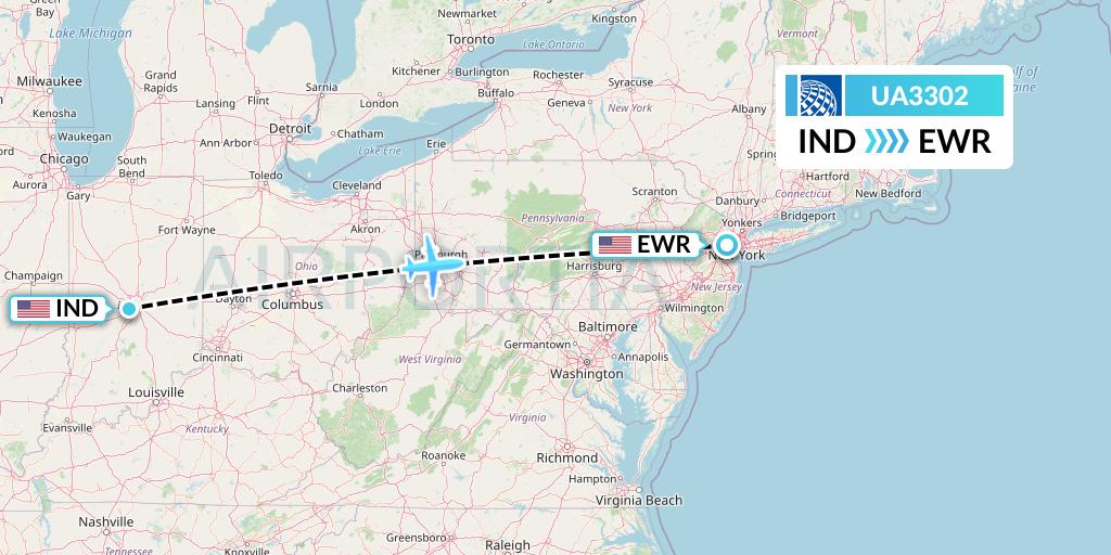 UA3302 United Airlines Flight Map: Indianapolis to New York