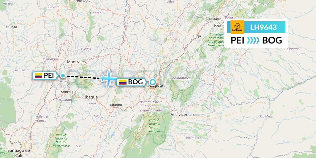 LH9643 Lufthansa Flight Map: Pereira to Bogota