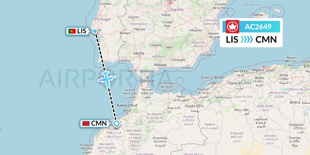 AC2649 Air Canada Flight Map: Lisbon to Casablanca