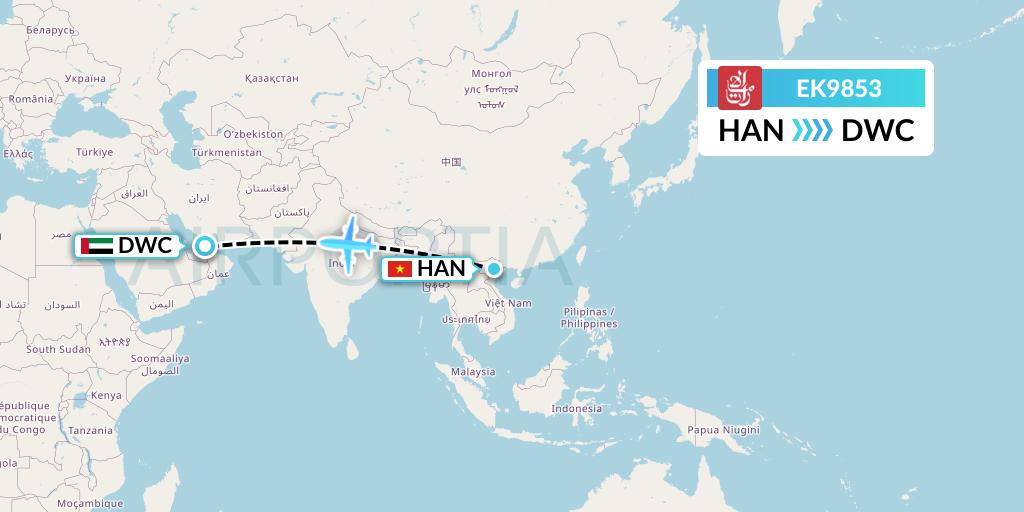 EK9853 Emirates Flight Map: Hanoi to Dubai