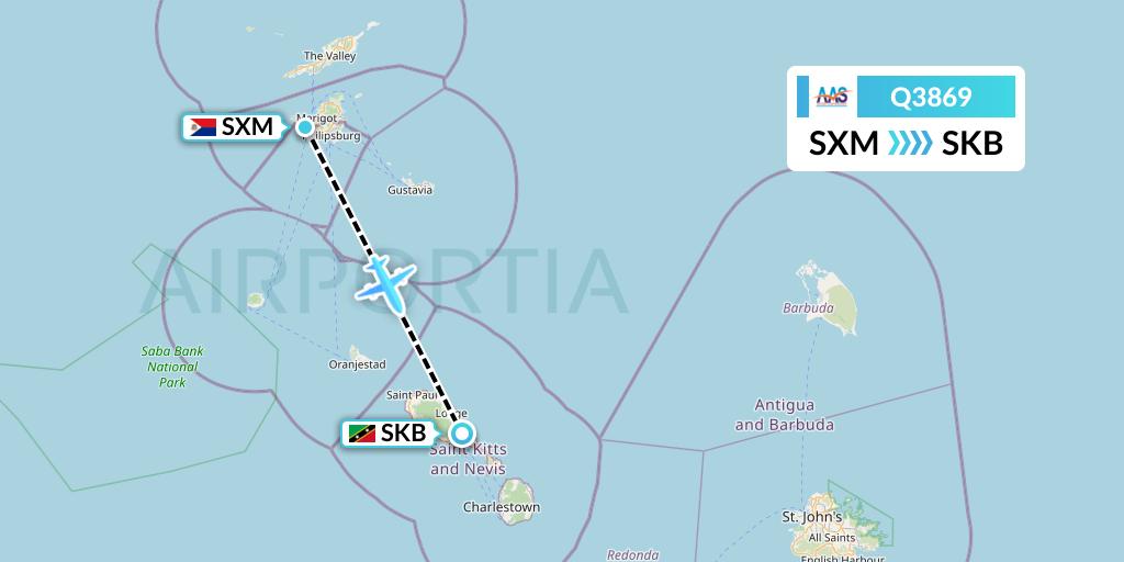 Q3869 Anguilla Air Services Flight Map: Sint Maarten to Basseterre