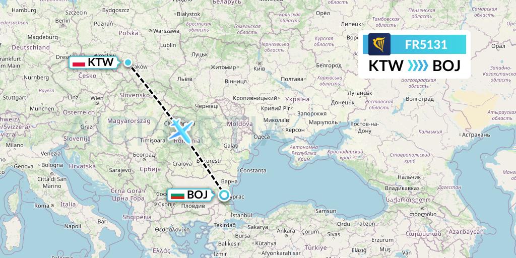 FR5131 Ryanair Flight Map: Katowice to Burgas