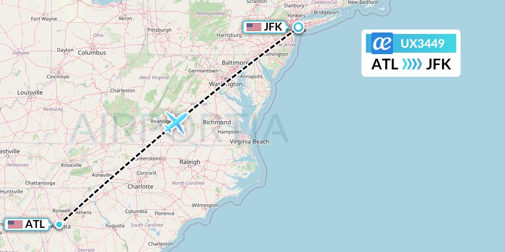 UX3449 Air Europa Flight Map: Atlanta to New York