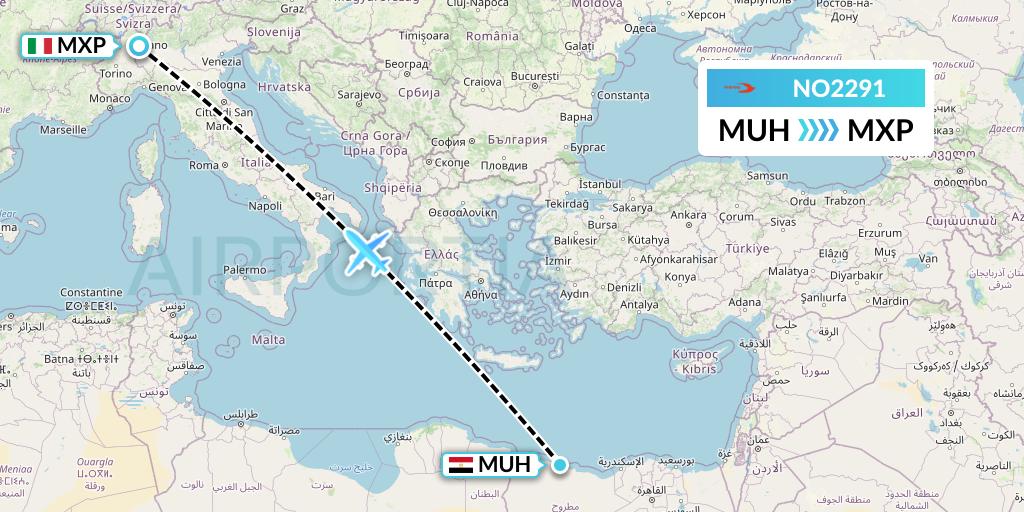 NO2291 Neos Flight Map: Mersa Matruh to Milan