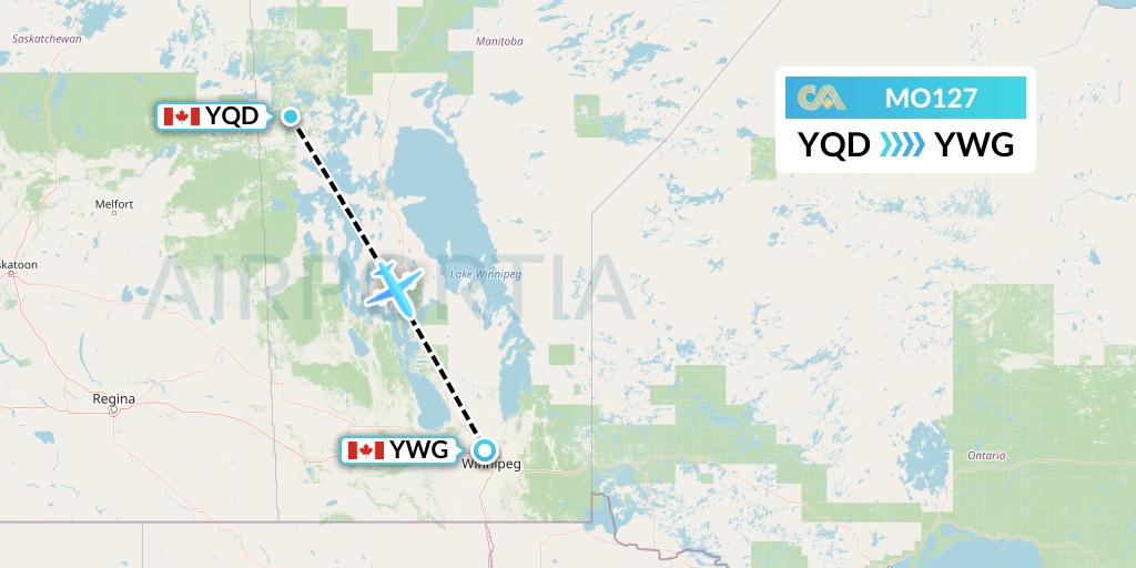 MO127 Calm Air Flight Map: The Pas to Winnipeg
