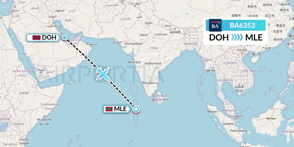 BA6353 British Airways Flight Map: Doha to Male