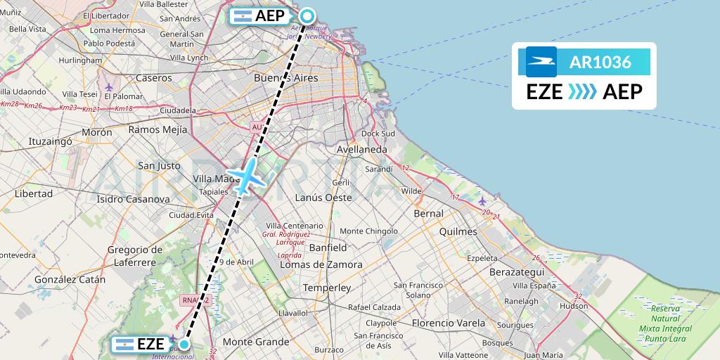 AR1036 Aerolineas Argentinas Flight Map: Buenos Aires to Buenos Aires