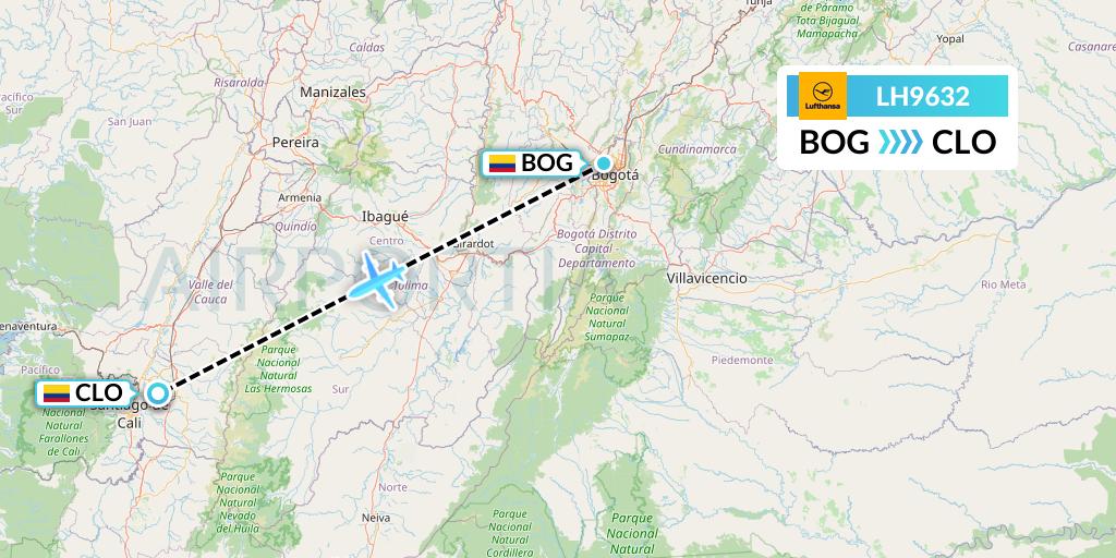 LH9632 Lufthansa Flight Map: Bogota to Cali