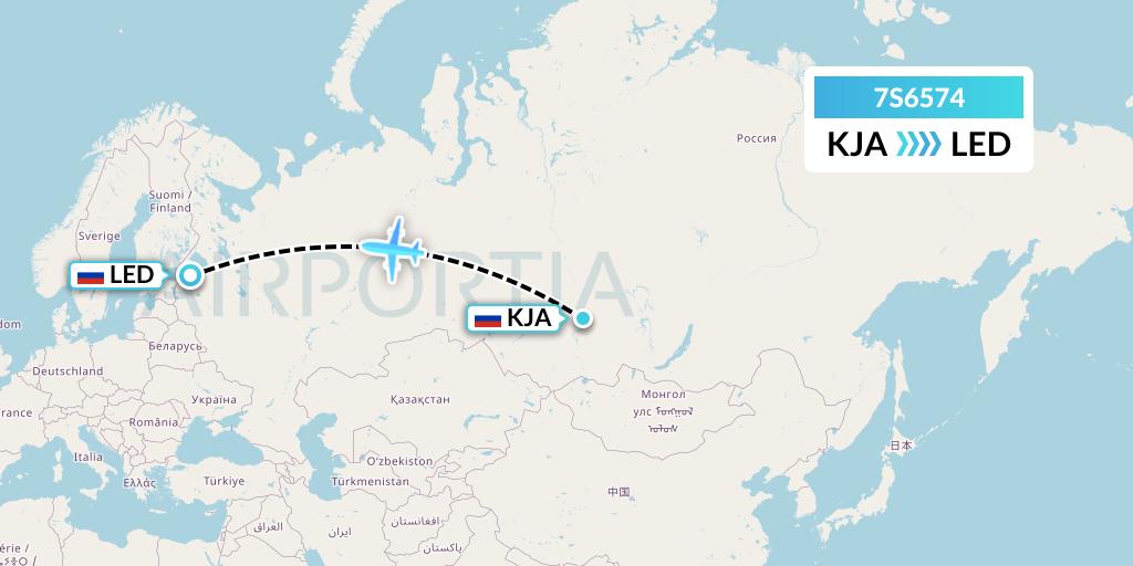 7S6574 Ryan Air (USA) Flight Map: Krasnoyarsk to St. Petersburg