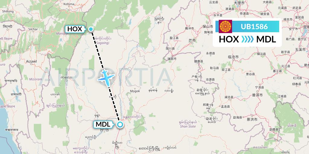 UB1586 Myanmar National Airlines Flight Map: Hommalinn to Mandalay