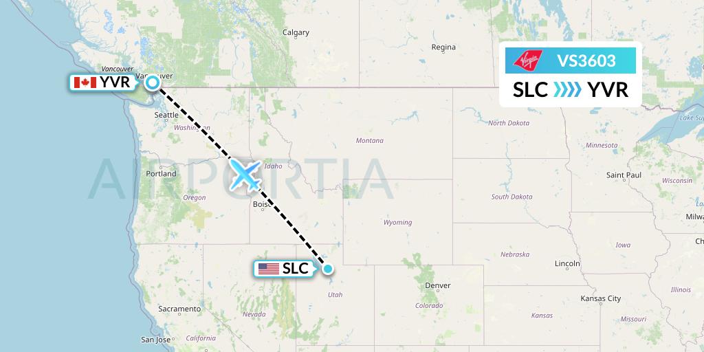 VS3603 Virgin Atlantic Airways Flight Map: Salt Lake City to Vancouver