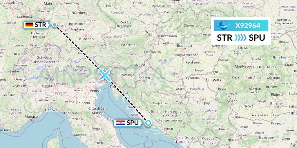 X92964 Avion Express Flight Map: Stuttgart to Split