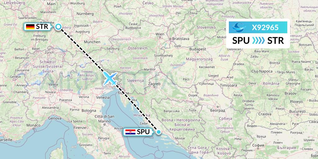 X92965 Avion Express Flight Map: Split to Stuttgart