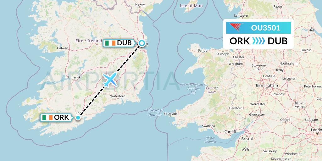 OU3501 Croatia Airlines Flight Map: Cork to Dublin