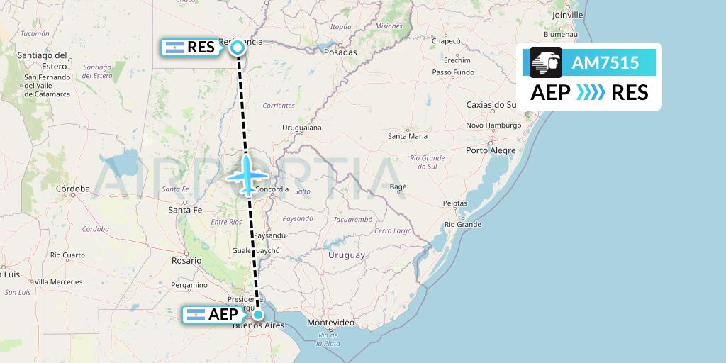 AM7515 Aeromexico Flight Map: Buenos Aires to Resistencia