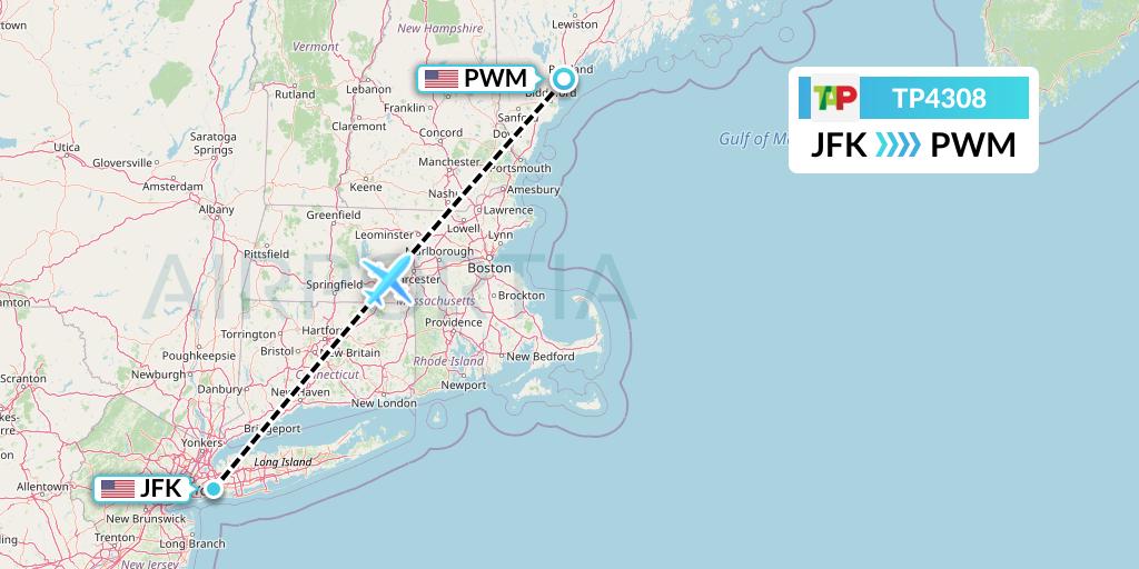 TP4308 TAP Portugal Flight Map: New York to Portland
