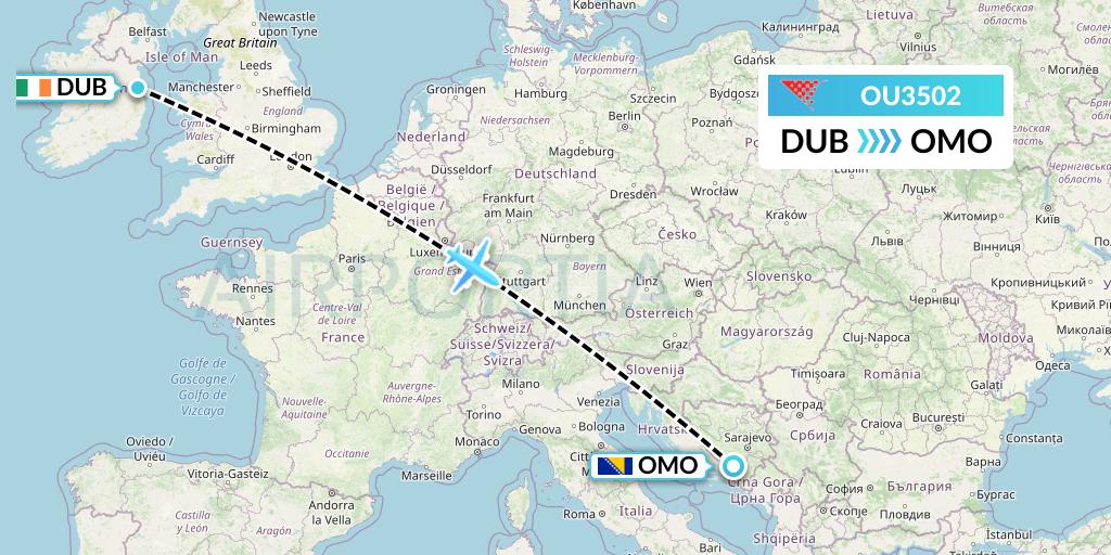 OU3502 Croatia Airlines Flight Map: Dublin to Mostar